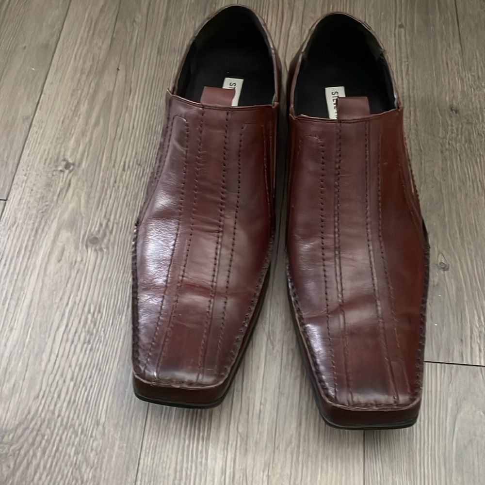 Steve Madden Brown Leather Square Toe Slip on Dress Shoe Size 12.